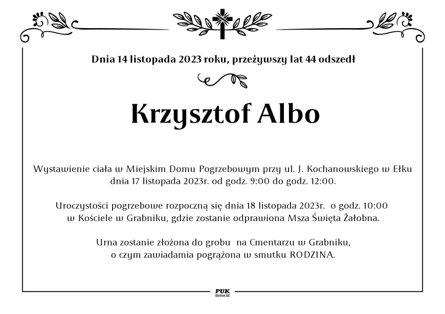 Krzysztof Albo - nekrolog